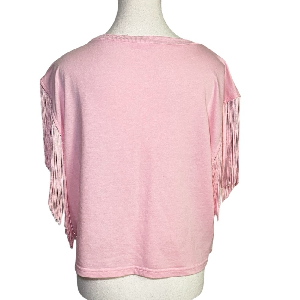 Main Strip Pink Cowgirl Fringe Cropped Top - Picture 2 of 13